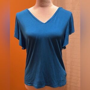 Ralph Lauren | Women’s Teal V-Neck Flutter Sleeves Soft Shirt Top Size Medium